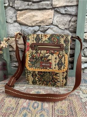 Sakroots Owl Geometric Faux Leather Crossbody Flap Messenger Bag Purse Zip Snap